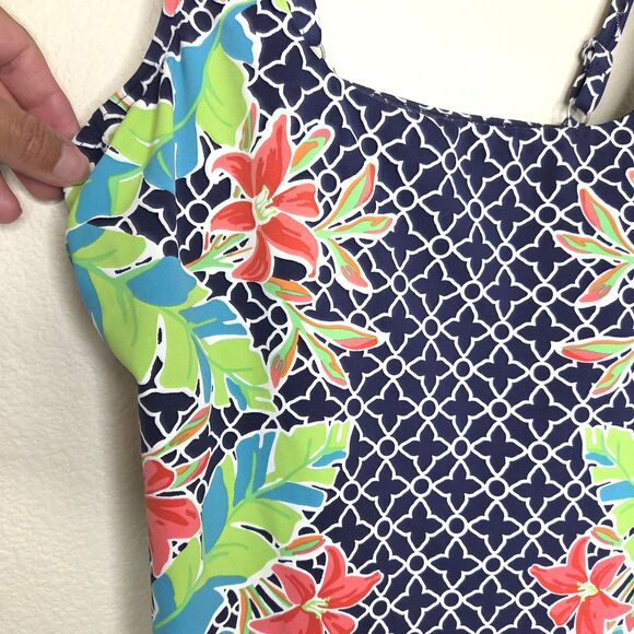 LANDS' END Square Neck Swim Tankini Floral Geometric Print Size 8 Built-in Bra - Picture 3 of 14
